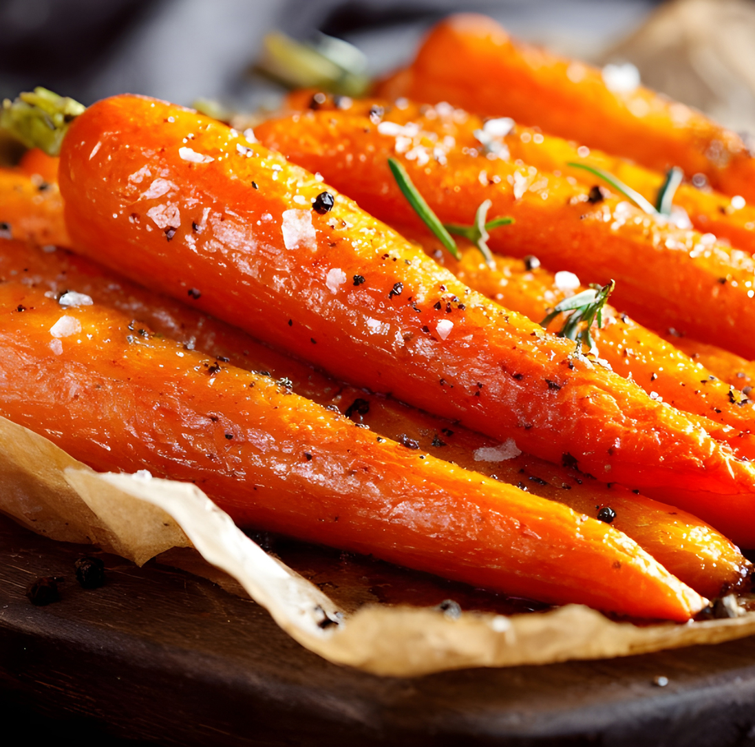 Roasted carrots finished with extra virgin olive oil, rosemary, salt, and pepper