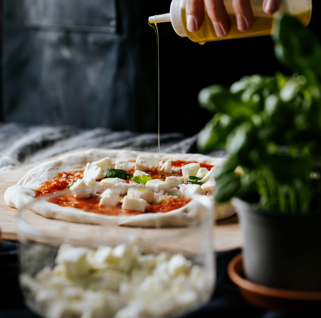 Italian focaccia served with extra virgin olive oil