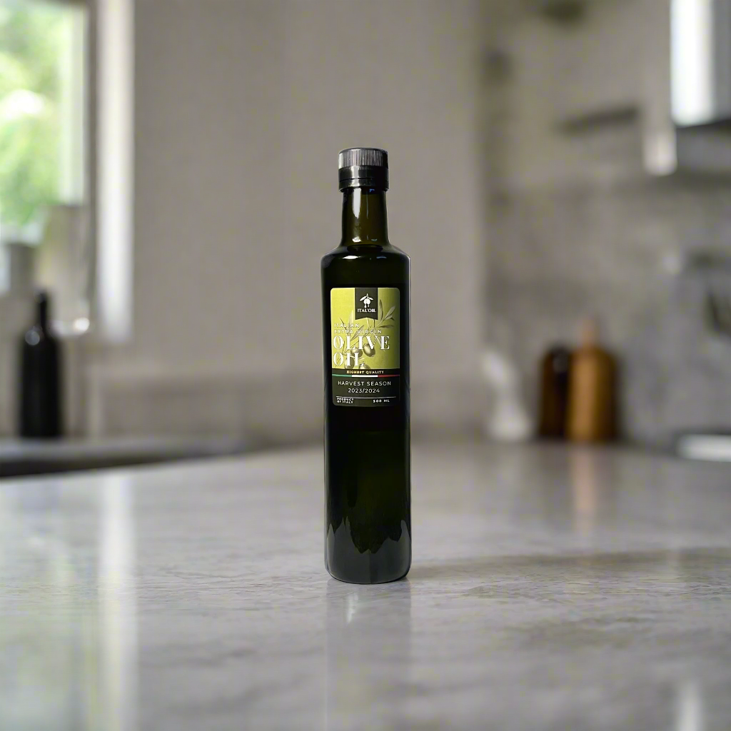 Extra Virgin Olive Oil 2023, 17oz bottle, organic and GMO-free from Italy.