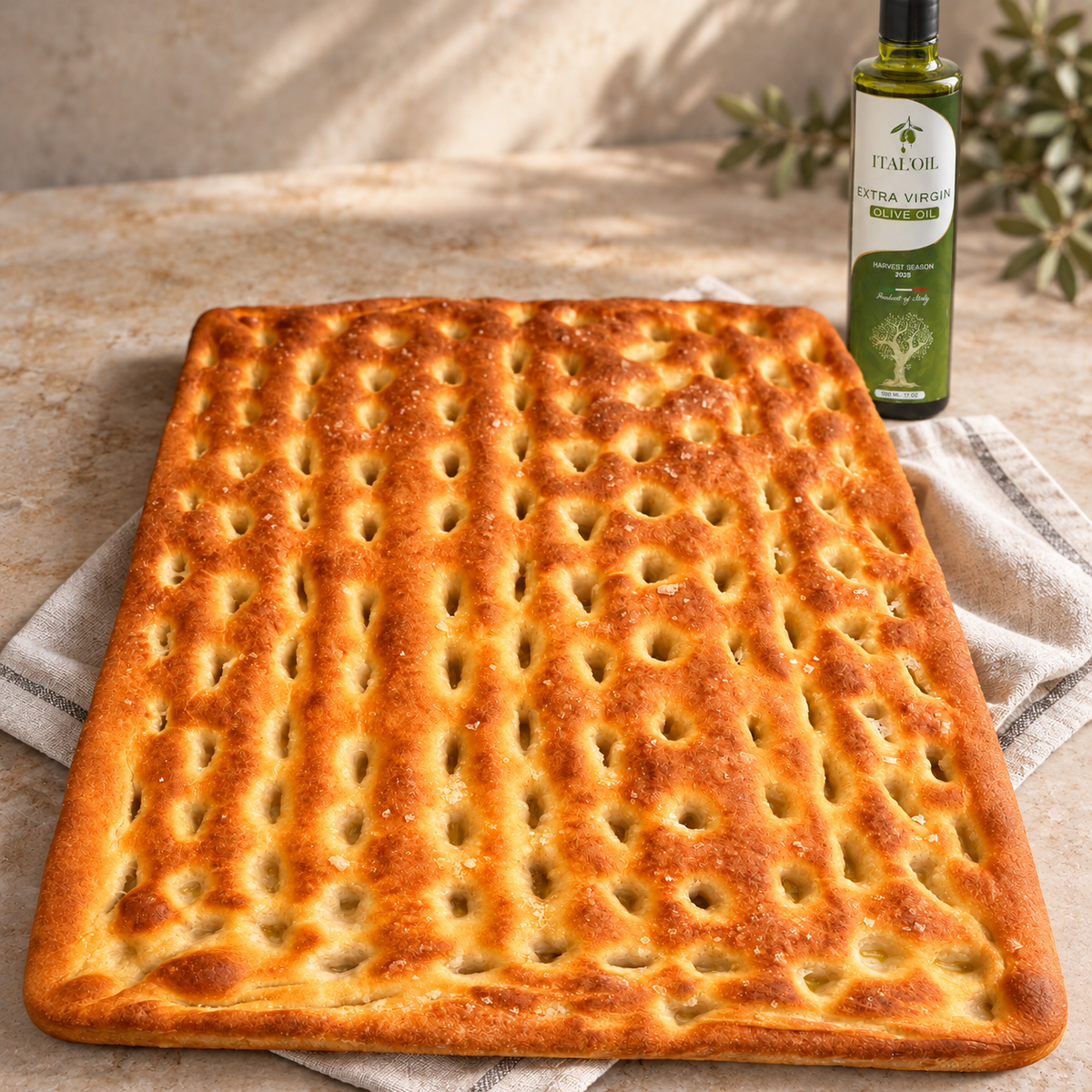 Large ITALOIL focaccia made with extra virgin olive oil from our family farm