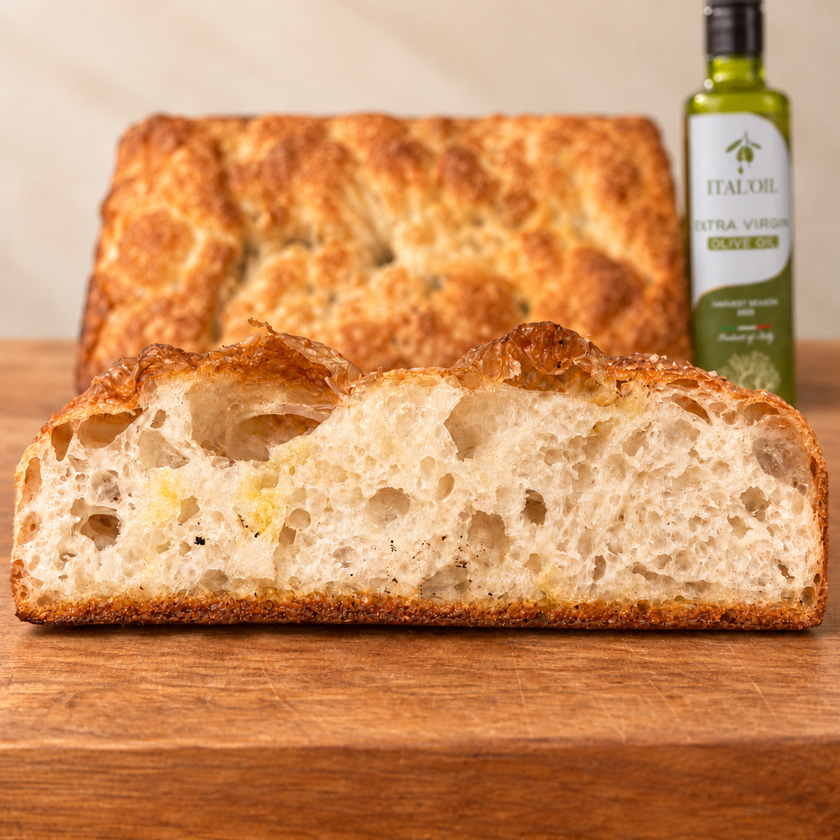 Square ITALOIL focaccia made with extra virgin olive oil from our family farm
